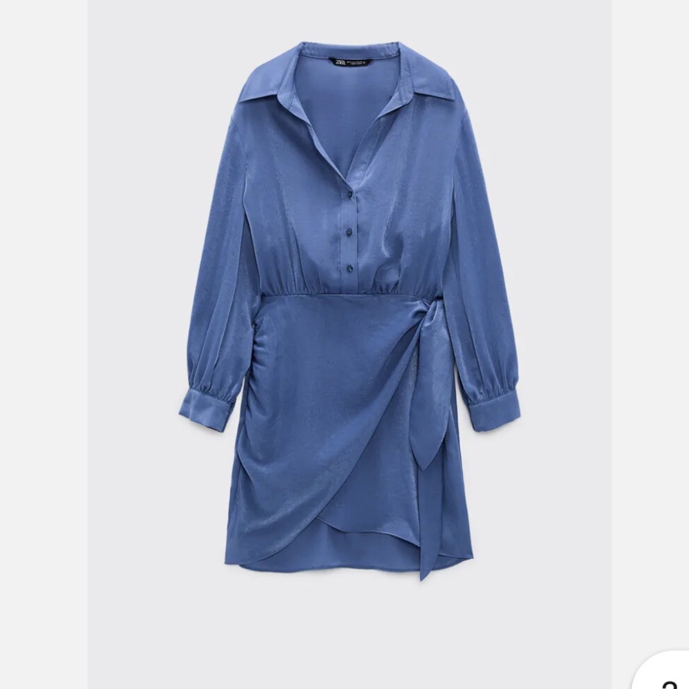 Zara Satin Effect Indigo Knotted Dress
